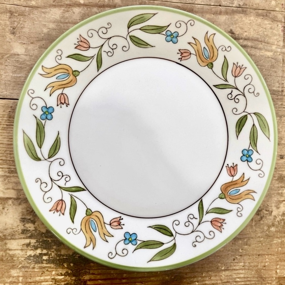 4 Set Mid-Century SHIBU Cera-Stone Tulip Floral Dinner Plates Hand-Painted 10”